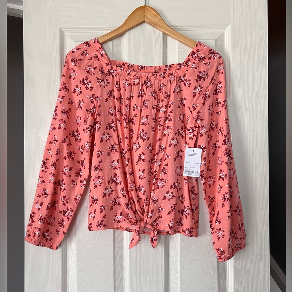 NWT SO Pink Floral Tie Front Blouse Girls Size 14-16